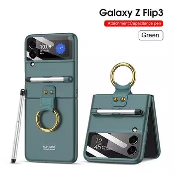С емкостной подставкой для ручки и кольца для Samsung Galaxy Z Flip 3 5G, чехол со встроенной защитой экрана, противоударный чехол для телефона, чехол For Z Flip 3 5G