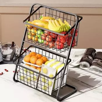 Съемная двухслойная кухонная полка-органайзер для хранения фруктов и овощей, приправ, железная корзина, стойка для хранения косметики в ванной