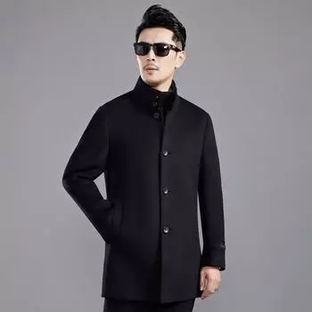 Съемная кашемировая куртка со съемным утиным пухом для мужчин среднего и пожилого возраста, воротник-стойка, утолщенное шерстяное пальто для папы зимой 170