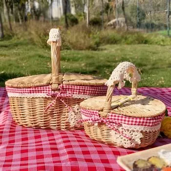 Съемная корзина для пикника на открытом воздухе, плетеная вручную, корзина для покупок, корзина для пикника, корзина для фруктов красный