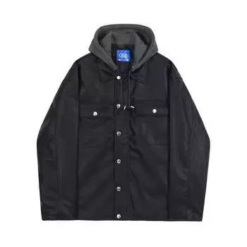 Съемная кожаная куртка с капюшоном для мужчин, корейский стиль, модный мотоциклетный костюм, пилот, свободная кожаная куртка M чёрный