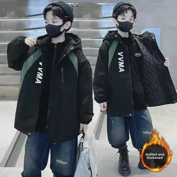 Съемная куртка 3 в 1 для мальчиков: Новая утепленная верхняя одежда осень/зима 2024 года для детей крупных и средних размеров 180 чёрный