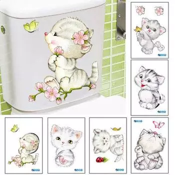 Съемная наклейка на крышку туалета для ванной комнаты с милыми кошками, водонепроницаемая наклейка для туалета, декор