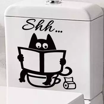 Съемная наклейка на стену унитаза Тсс.... Наклейки на дверь ванной комнаты Креативные наклейки для дома чёрный/белый