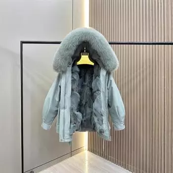 Съемная подкладка из лисьего меха средней длины, меховая куртка для женщин, новинка 2024 года, куртка Haining из натурального меха, тонкая зимняя M (up to 60 kg)