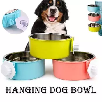 Съемная подвесная миска для собак, клеток для собак и кошек, поилка из нержавеющей стали, 2 в 1, регулируемая миска для домашних животных, дорожные миски для еды и воды
