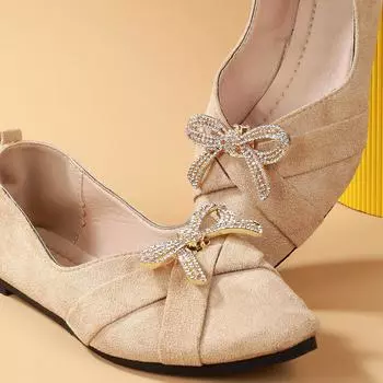 Съемная пряжка для обуви со стразами в виде банта 1 шт. One Size золотой