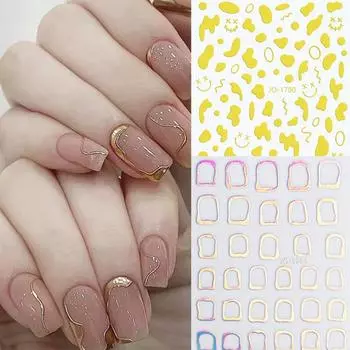 Съемная рамка для наклейки на ногти Стильный дизайн ногтей Легко снимаемая наклейка Декор B золотистый