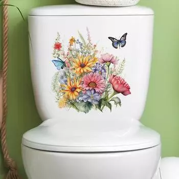 Съемная самоклеящаяся водонепроницаемая наклейка из ПВХ для гостиной, ванной комнаты, стены искусства, цветочная наклейка для украшения крышки унитаза