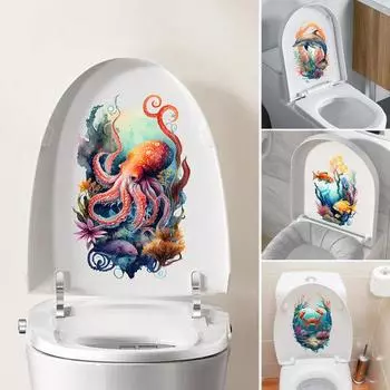 Съемная самоклеящаяся водонепроницаемая наклейка из ПВХ для гостиной, настенная живопись, украшение для крышки унитаза в ванной комнате, подводный мир D
