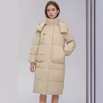 Съемная шапка хлопковая куртка женская длиной до колена зимняя новая толстая хлопковая куртка средней длины женская повседневная парка с капюшоном пальто S хаки