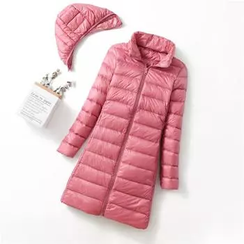 Съемная шапка, легкий и тонкий пуховик, женский, средней и длинной длины, осенне-зимнее корейское приталенное легкое и тонкое пальто с капюшоном M хаки
