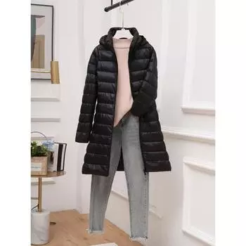 Съемная шапка Легкий и тонкий пуховик женский средней и длинной длины осень и зима новое тонкое пальто M