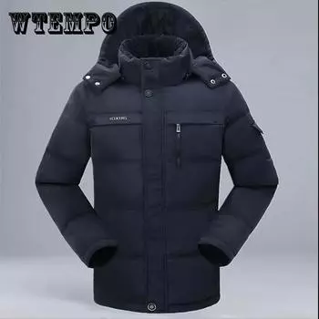 Съемная шапка, мужское пуховое пальто, зимнее толстое теплое пальто, стеганая куртка на белом утином пуху, пуховик среднего возраста 4XL чёрный