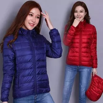 [Съемная шапка] Новая ультралегкая женская легкая и тонкая пуховая куртка, легкая и тонкая женская облегающая куртка большого размера легкая прилив S красный