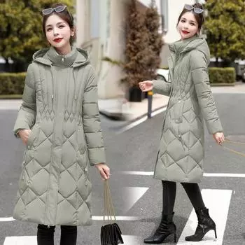 Съемная шапка с длинным пуховиком Женская новая куртка L чёрный