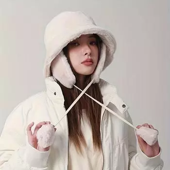 Съемная шляпа с клапаном для ушей, нечеткая панама для женщин, классическая однотонная теплая шапка для бассейна, легкая холодостойкая рыбацкая кепка, осень и зима One Size Fits All белый