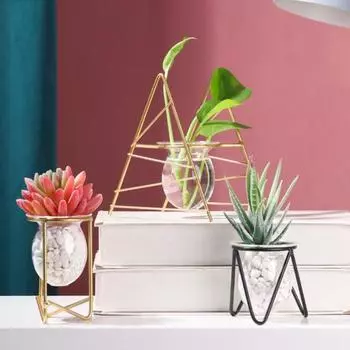 Съемная стеклянная ваза, прозрачная кованая железная элегантная гидропонная ваза для цветов «сделай сам», садовые принадлежности High Type золотистый