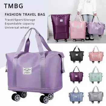Съемная универсальная портативная сумка для багажа на колесах, большая вместительная сумка для хранения сухих и влажных вещей, расширяемая дорожная сумка для деловой поездки, спортивная сумка для фитнеса One size чёрный