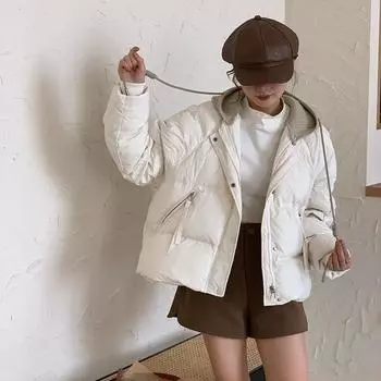 Съемная вязаная шапка-пуховик женская короткая зимняя 2024 новая утолщенная теплая маленькая белая куртка на утином пуху One Size