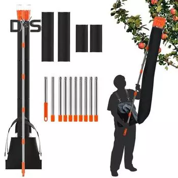 Съемник для фруктов, регулируемая длина до 13 футов, съемник для фруктов с корзиной, простая сборка, съемник для фруктов с сумкой для сбора урожая яблок, манго, апельсинов чёрный