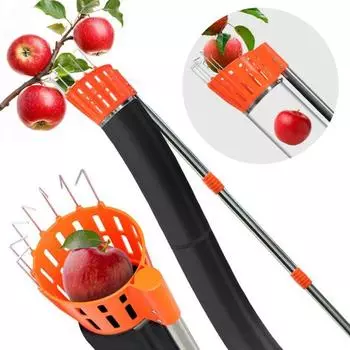 Съемник для фруктов, регулируемая длина до 13 футов, съемник для фруктов с корзиной, простая сборка, съемник для фруктов с сумкой для сбора урожая яблок, манго, апельсинов чёрный