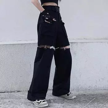 Съемные брюки женские с высокой талией в уличном стиле милые классные девушки универсальные корейские модные повседневные хип-хоп унисекс весенние брюки S