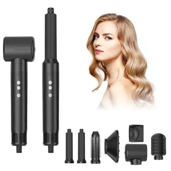 Съемные инструменты для укладки волос 7 в 1, ионный фен с диффузором, воздушные бигуди, щетка для завивки горячим воздухом, щетка-выпрямитель для волос EU Plug чёрный