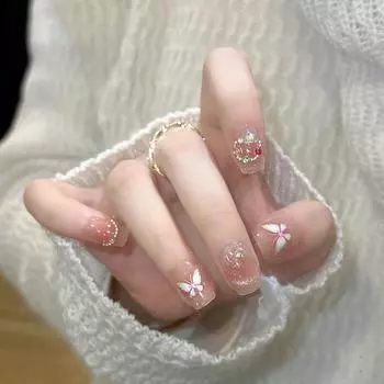 Съемные накладные ногти «Балерина» Носимые накладные ногти Полное покрытие Длинные типсы Маникюрный инструмент Пресс-накладные ногти розовый