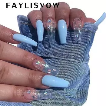 Съемные накладные ногти Длинные накладные ногти Градиентные французские типсы Хит-цвет Типсы Гвозди для гроба Искусственные ногти