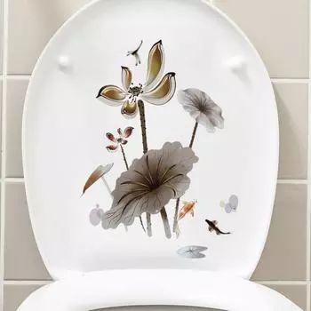 Съемные наклейки для унитаза с изображением цветка и бабочки, устойчивые к плесени наклейки на крышку унитаза style 3