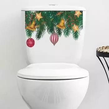 Съемные наклейки на крышку унитаза, милые мультяшные самоклеющиеся наклейки с подвеской в виде рождественской елки и колокольчика