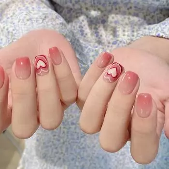 Съемные носимые накладные ногти Loveing Heart Press False Nails Short Square Head False Nails Women