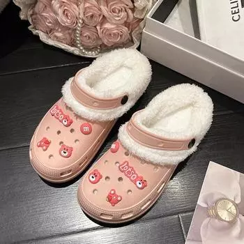 Съемные новые бархатные туфли для девочек на осень и зиму, милые туфли на высоком каблуке для девочек, хлопковые тапочки для студентов, пушистые хлопковые туфли 36-37 белый