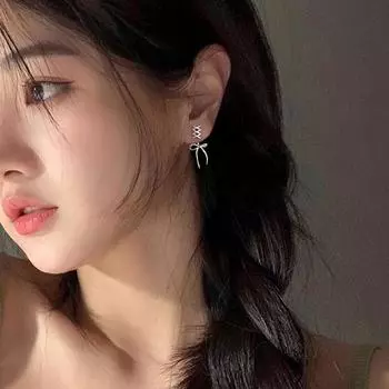 Съемные серьги-бантики для женщин серебряного цвета, свисающие сзади серьги-ленты, милые, симпатичные ювелирные аксессуары A2