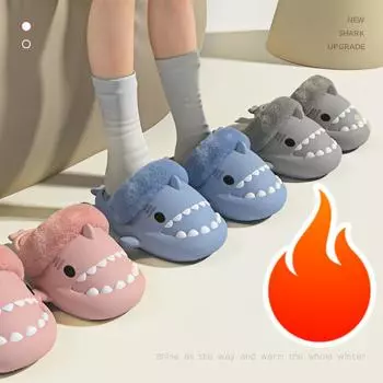 Съемные тапочки из хлопка Shark, водонепроницаемые толстые флисовые теплые домашние пушистые тапочки для пары 150 розовый