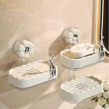 Съемный держатель для мыльницы Мощный вакуумный присос Сильная фиксация Мыльница с присоской Раковина Pink-Double Layer