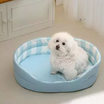 Съемный и моющийся коврик для будки для домашних животных, универсальный для всех сезонов, классная будка для маленьких и средних собак, овальная кровать для собак, плюшевая кроватка M 55*44*15cm