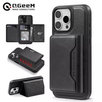 Съемный кожаный чехол-кошелек 2-в-1 с магнитной подставкой и держателем для карт для iPhone 16 Pro Max 15 14 13 Plus iPhone 11 чёрный