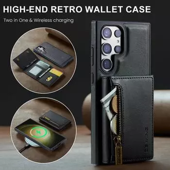 Съемный кожаный чехол-кошелек с беспроводной зарядкой для Samsung S23 Ultra S22Plus S23FE с функцией держателя, защитный чехол для iphone 15 14 13 12 Pro max iphone 11 коричневый