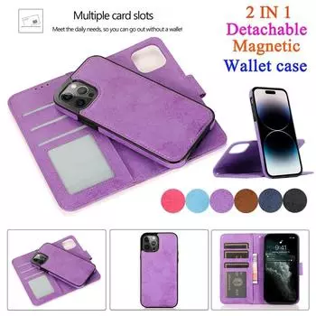 Съемный кожаный чехол-кошелек с магнитной застежкой в стиле ретро 2 в 1 для iPhone 15 14 13 12 Pro Max 14 Plus для Samsung S23 S22 S21 Ultra Plus A13 A14 A52 A72 iPhone 6/6S коричневый