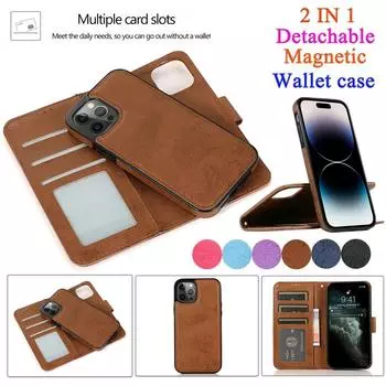 Съемный кожаный чехол-кошелек с магнитной застежкой в стиле ретро 2 в 1 для iPhone 15 14 13 12 Pro Max 14 Plus для Samsung S23 S22 S21 Ultra Plus A13 A14 A52 A72 iPhone 6/6S коричневый