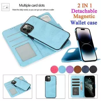 Съемный кожаный чехол-кошелек с магнитной застежкой в стиле ретро 2 в 1 для iPhone 15 14 13 12 Pro Max 14 Plus для Samsung S23 S22 S21 Ultra Plus A13 A14 A52 A72 iPhone 6/6S коричневый