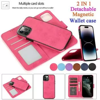 Съемный кожаный чехол-кошелек с магнитной застежкой в стиле ретро 2 в 1 для iPhone 15 14 13 12 Pro Max 14 Plus для Samsung S23 S22 S21 Ultra Plus A13 A14 A52 A72 iPhone 6/6S коричневый