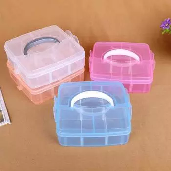 Съемный пластиковый многофункциональный ящик для хранения, однослойный ящик для хранения, переносной ящик для хранения ювелирных изделий с несколькими сетками 16*16*5.5 синий