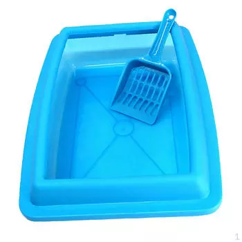 Съемный туалетный ящик для кошачьих туалетов с лопаткой синего цвета