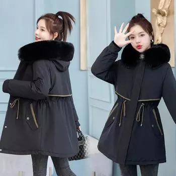 Съемный вкладыш Средний Parker хлопковая одежда для женщин зимняя утепленная одно платье и три пуховых хлопковых пальто для женщин M чёрный