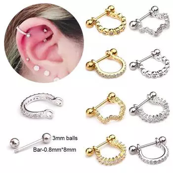 С фианитами серьги-кольца Daith ювелирные изделия спираль нержавеющая сталь ладья хрящ штанга пирсинг ушей 1 шт 0,8 мм ручная работа