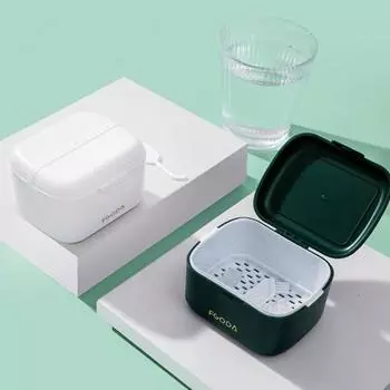 с фильтром для зубных протезов, ванна, замачивание, футляр для брекетов, средство по уходу за зубами