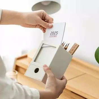 с календарем 2025 года, держатель для карандашей, многофункциональный ящик, органайзер для стола, переносной держатель для ручек, офис фиолетовый